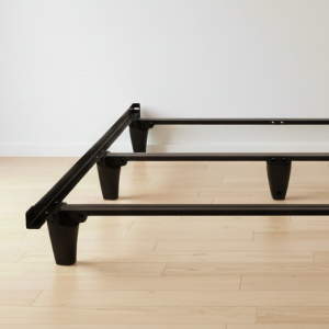 The metal bed frame in a bedroom scene 