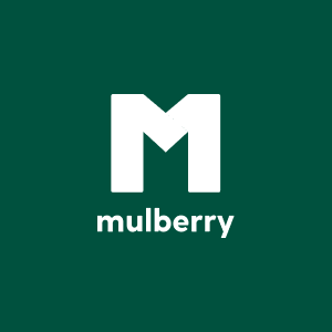 Mulberry logo on a green background