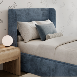 The Kids Upholstered Floor Bed in a bedroom scene